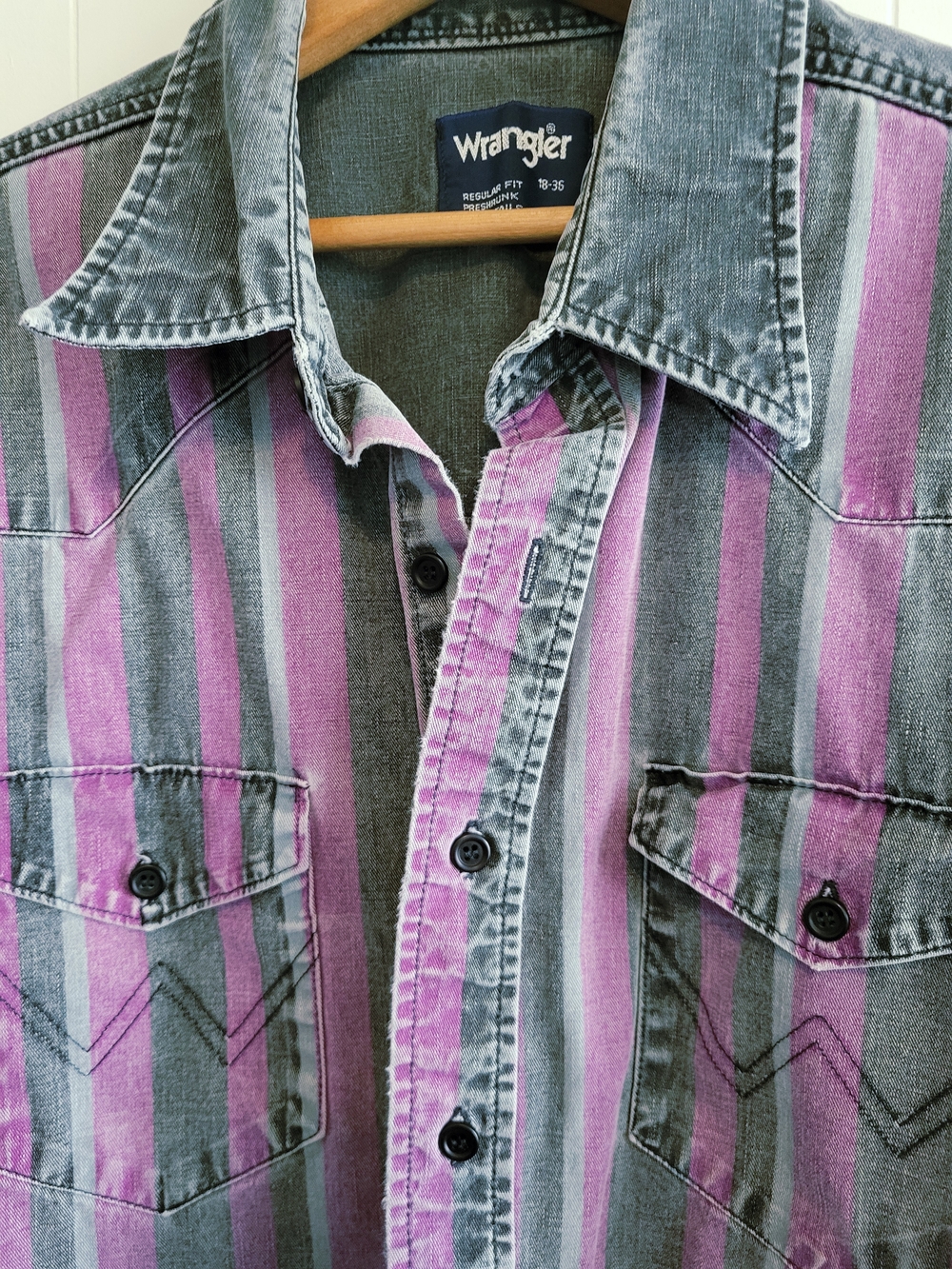 Wrangler Brushpopper Vintage 90s Western Shirt Men's Size 18-36 Striped Purple - Picture 10 of 15